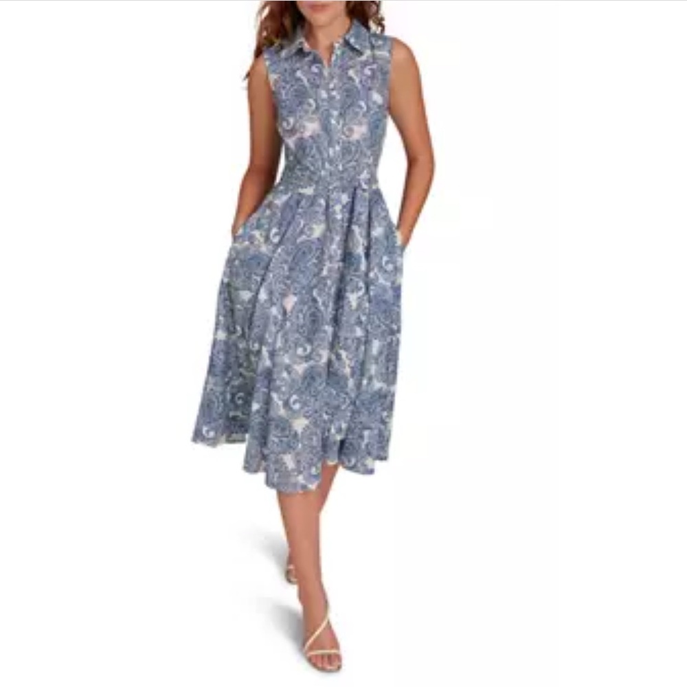 NWT Tommy Hilfiger Blue Paisley Midi Shirt Dress